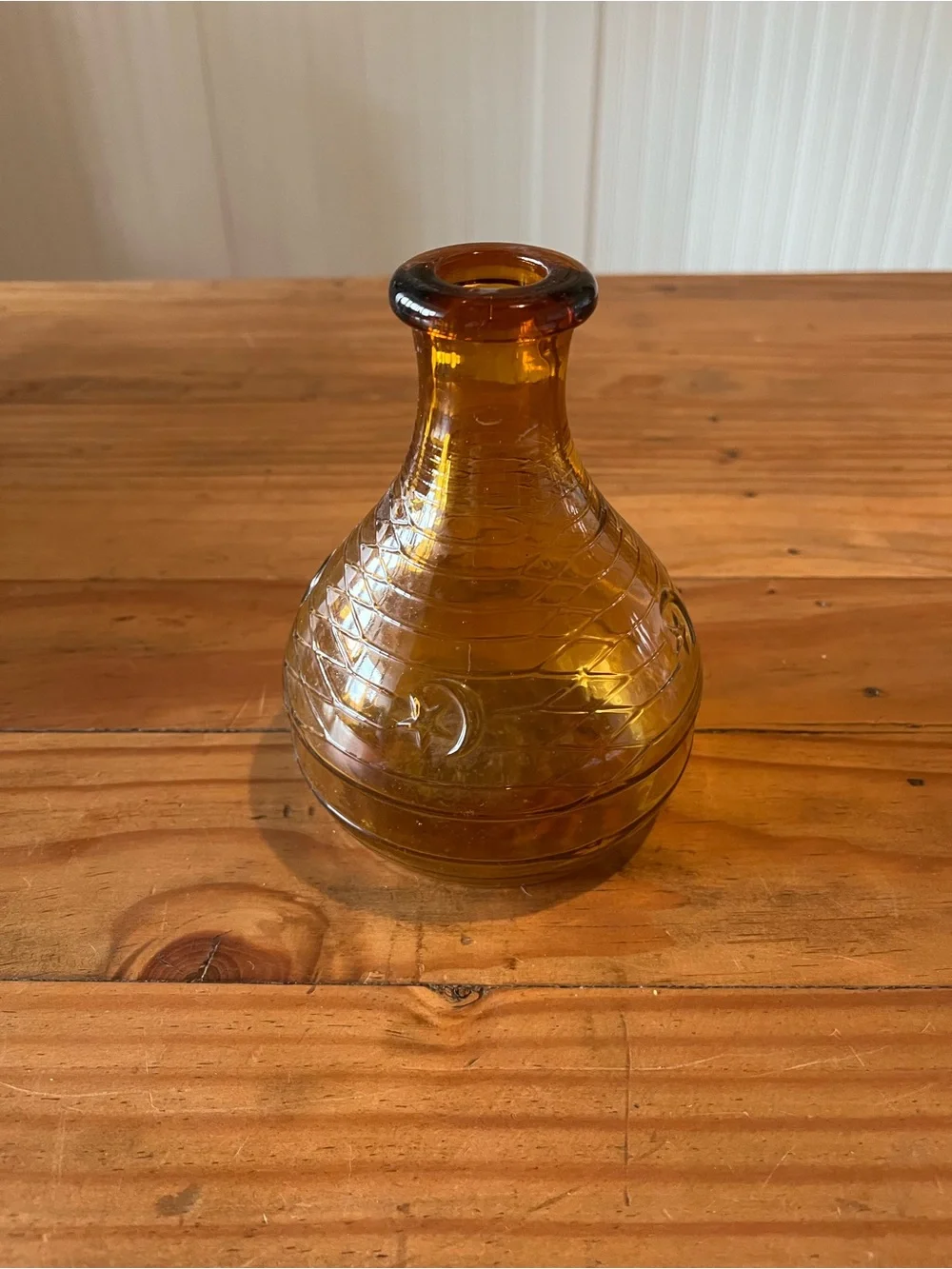 Vintage Owens Illinois Glass Bagdad Moon and Star Amber Glass Bottle